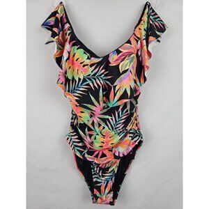 La Blanca Womens One Piece Swimsuit Size 6 Pink Leaves Off Shoulder Swim UPF 50+